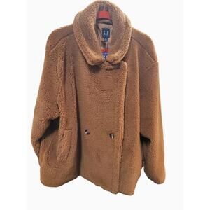 Gap Women XXL Vintage Inspired Sherpa Jacket Brown Double Breasted Coat - NWT